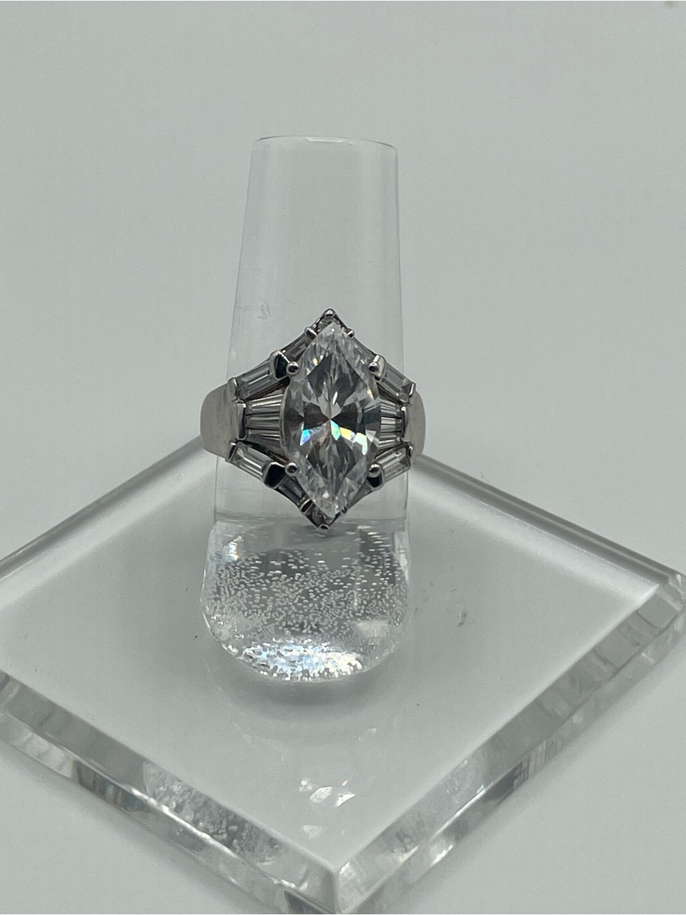 Marked 925 CZ Marquise-Cut CZ Statement Ring Size 6